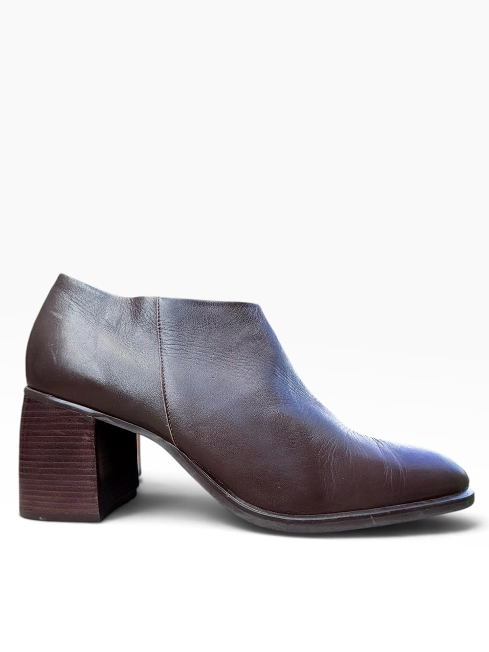 Etienne Aigner Mustang Brown Leather Block Heel Booties 8.5 N